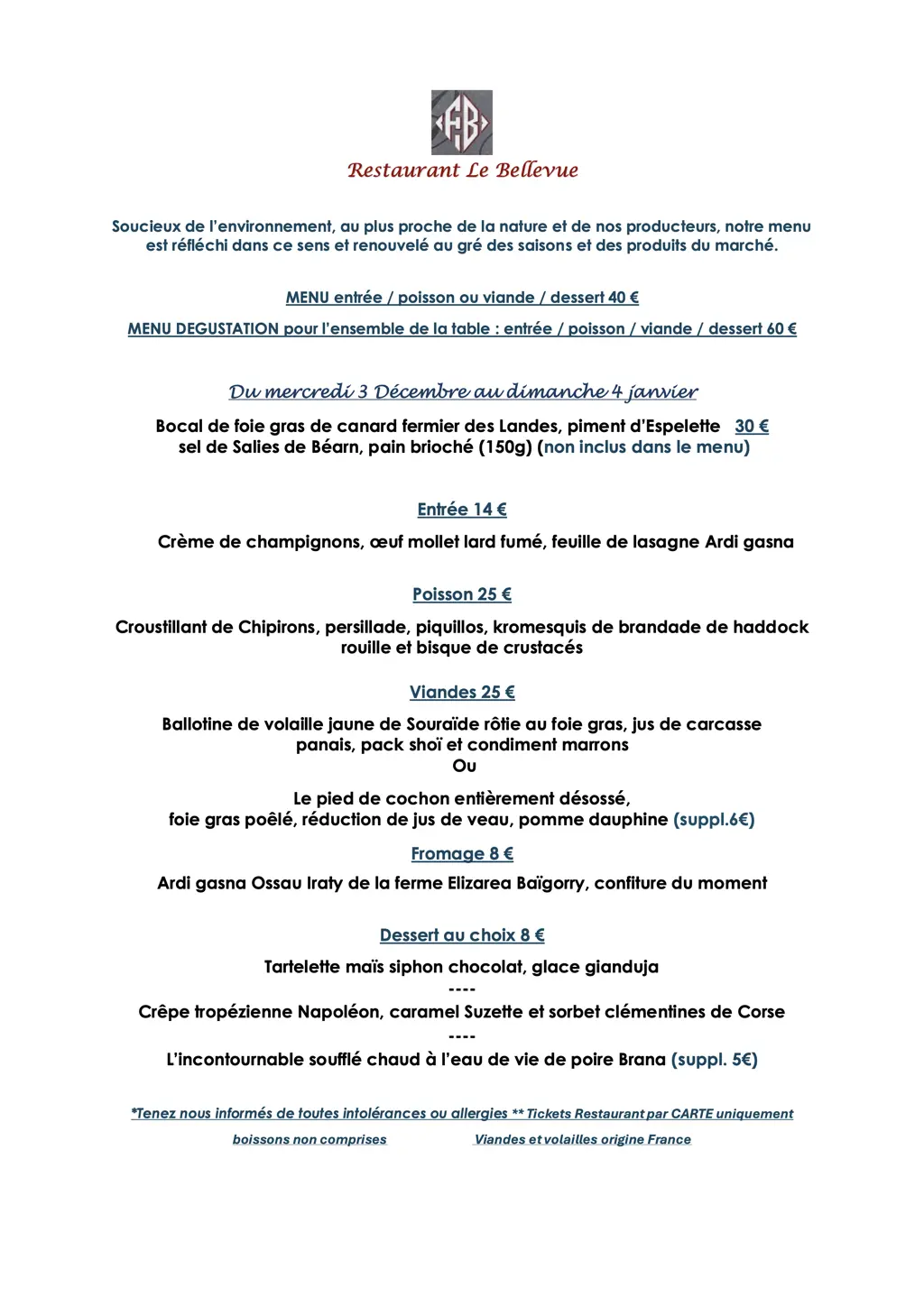 Menu du restaurant Bellevue